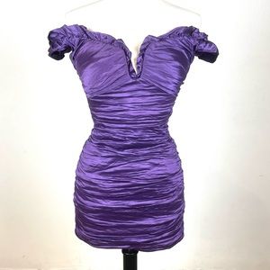 BCBG MaxAzria Ultra Violet ruched off the shoulder mini Cocktail Dress Size 6
